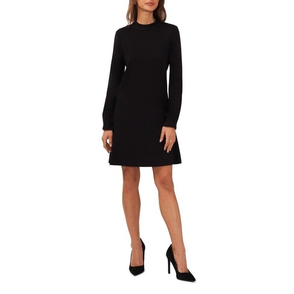 NEW Halogen Long Sleeve Shift Mini Dress Mock Neck Stretch Women's Black Size XL - Picture 1 of 7